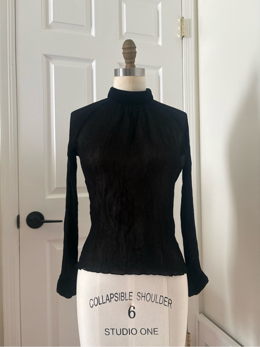 Sheer Textured Mock Neck Long Sleeve Top | Minimalist Layering Piece Size S